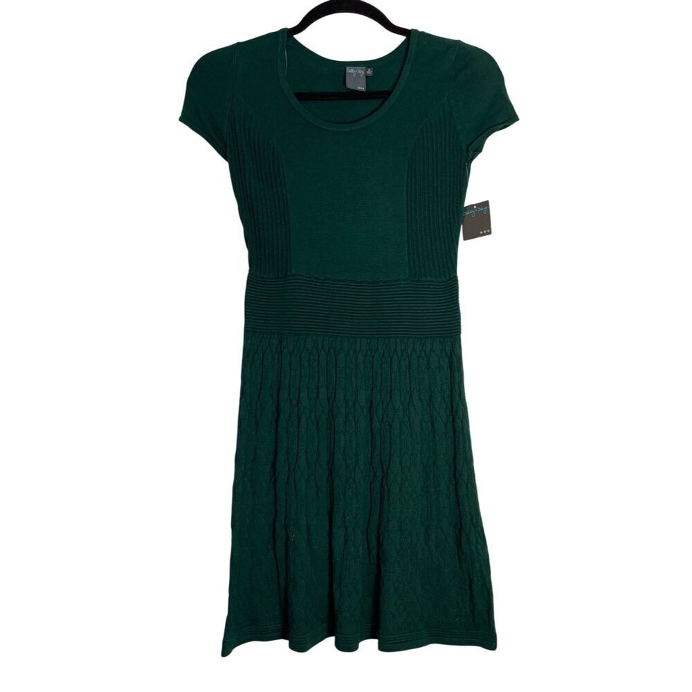 NWT Gabby Skye Hunter Green Textured Knit Dress Medium NEW